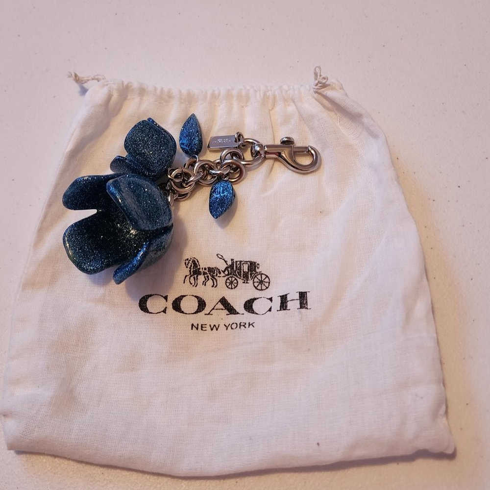Coach Blue Glitter Tea Rose Keychain